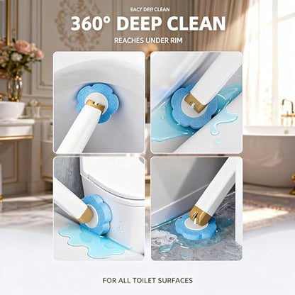 Disposable Toilet Brush with 48 Refills Holder Wall Mount Scrub kit | Built-in cleaner, Ergonomic wand, Long handle, No wash,Click-discard, 2x Adhesive Sheet - color: 1 Wand+48 Refills