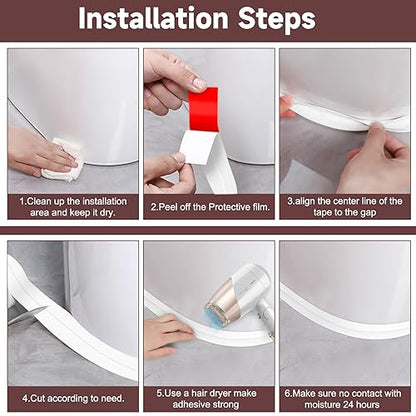 Mokani Caulk Tape Waterproof Self Adhesive, 1 Roll Caulking Sealant Strip | For Shower, Bathtub, Toilet, Tub, Sink, Kitchen, Floor Wall, Tile, Wallpaper, Bathroom Accessories, DIY Project Renter