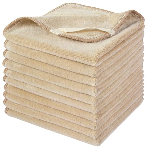 Microfiber Facial Cloths Fast Drying Washcloth 12inch x 12inch (10pack, Cream) - color: Cream, size: 1 Count (Pack of 10)