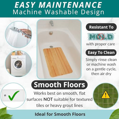 ENKOSI Bath Mat for Tub and Shower Floors - Non Slip Shower Mat – Anti Slip Bathtub Mat with Strong Suction Cup Grip – Soft, Wood Design Bathroom Mat for Inside Bath and Showers (28x16 Wood Teak) - color: Wood Teak