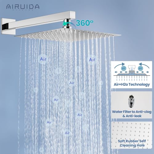 Airuida Shower Faucet Set,12 Inch Shower Valve Kit,Chrome Polish | Male Threads,Rough-in Valve Shower Trim Kit,Single Handle Control Shower Set - color: Chrome Polish, size: 12 Inch