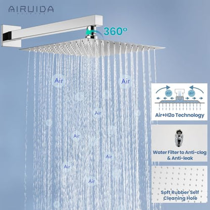 Airuida Shower Faucet Set,12 Inch Shower Valve Kit,Chrome Polish | Male Threads,Rough-in Valve Shower Trim Kit,Single Handle Control Shower Set - color: Chrome Polish, size: 12 Inch
