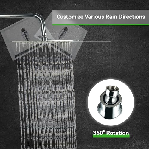 SOLVEX Rain Shower Head - High Pressure Rainfall Shower Head Made of Stainless Steel - High Flow Waterfall Bathroom Square Showerhead (10" Chrome,SP-50020) - size: 10 Inch