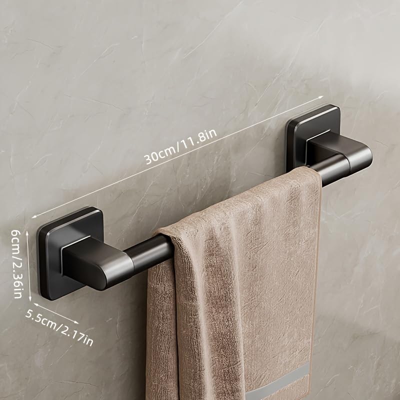 1pc Contemporary Black Metal Towel Bar Rack that Adheres Without Drilling, Featuring a Hand Towel Hook, Suitable for Storing Towels in The Bathroom and Kitchen