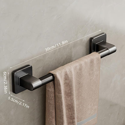 1pc Contemporary Black Metal Towel Bar Rack that Adheres Without Drilling, Featuring a Hand Towel Hook, Suitable for Storing Towels in The Bathroom and Kitchen