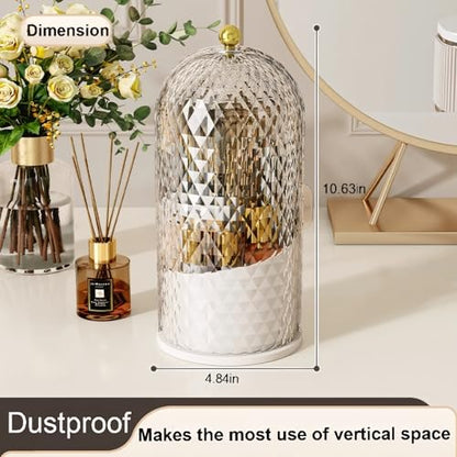 Makeup Brush Holder with Lid,360 Rotating Makeup Organizer | Makeup Brush Organizer with Diamond Pattern,Waterproof,Dustproof,Easy-Clean for Desk,Bathroom Countertop,Vanity,Travel,White