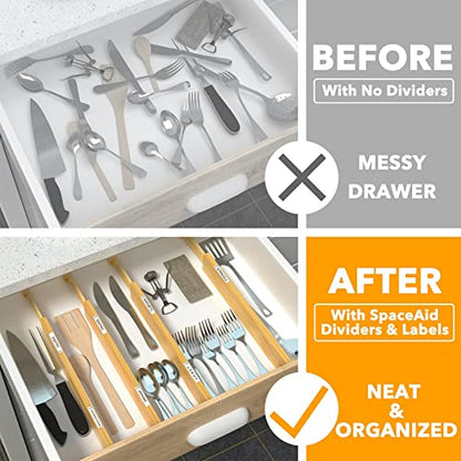 SpaceAid Bamboo Drawer Dividers (Need 2.35" Deep Drawer) Kitchen Adjustable Drawer Organizers, Expandable Organization for Home, Office, Dressers and Bathroom, 6 Dividers (13.25-17 in) - size: Short (13.25-17 in)