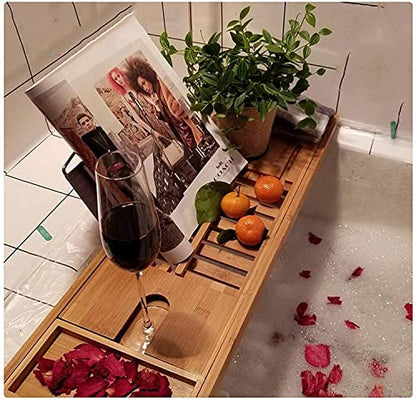 Top hacker Bamboo Bathtub Caddy Tray Foldable Bathtub Tray Expandable Luxurious Bathtub Tray with Mirror and Mobile Phone Holder, Tablet Computer, Red Wine, Soap Box (Color : Standard)