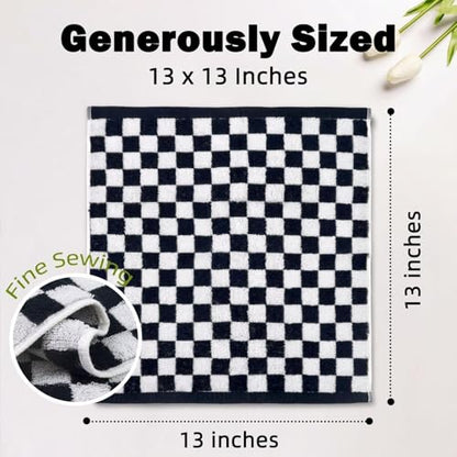 Washcloths 12 Pack Checkered - Wash Cloths for Showering (13"x13") in Black | Multi-Purpose Bathroom Face Cloths, Soft and Quick Dry - color: Black