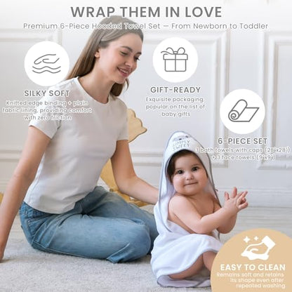 Softan Baby Hooded Towels and Washcloths Set 6 Pack, 28x28 Ultra Soft & Absorbent Baby Bath Towels for Newborn Infant Toddler, Unisex Boys Girls (Pink Heart & Grey Koala) - color: Pink Heart & Grey Koala
