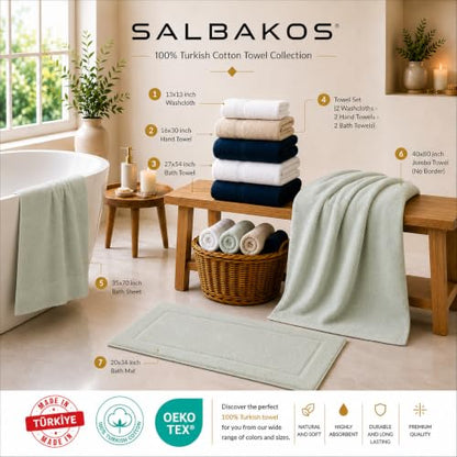 SALBAKOS 100% Turkish Cotton Bathroom Towel Set of 6-Piece, Blue | 630 Gsm Thick Super Soft Highly Absorbent 2 Bath + 2 Hand + 2 Washcloth Towels Sets, Giftable, Hotel Quality, Made in Turkey - color: Blue, size: 6 Piece Towel Set