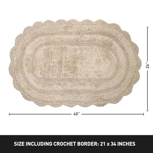 Beige Crochet Bathrug, 100% Cotton, 24x40 Inch | Oval Bathmat, artisanally Handcrafted Crochet Border, Large Rug, Master bathrooms, bathtubs, Bedside, Nursery - color: Beige, size: 2' x 3'4" (Oval)