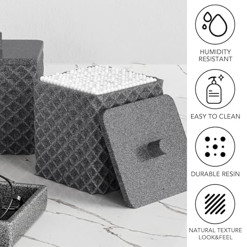Bathroom Accessories Set Resin 6PCS, Square Toothbrush Holders Set Complete with Soap Dispenser, Vanity Tray, Tumbler, Cups and Cotton Swab Jars (Gray Diamond, Resin Bath 6 PCS) - color: Gray Diamond