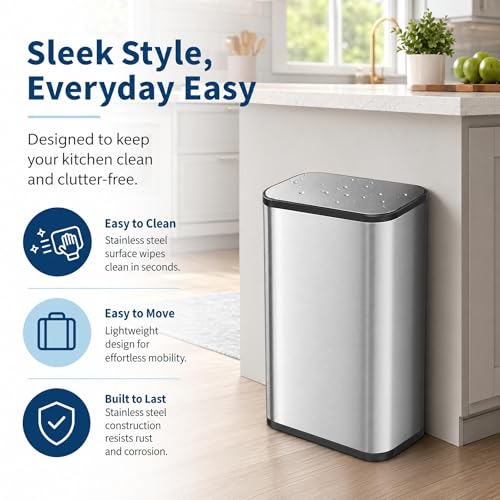 GarveeHome 8 Gal Kitchen Trash Can, Stainless Steel Garbage Can, Silver | Soft Close Lid, Hands-Free Foot Pedal, Removable Inner Bucket, Rectangular Step On Waste Bin for Home Office Living Room - color: Stainless Steel, size: 30 L