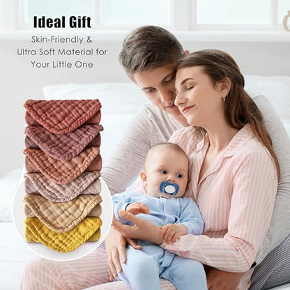 MOON PARK Baby Washcloths, 12 Pack - 12x12 Inches, Small Burp Cloths and Baby Wipes - 100% Cotton Muslin Ultra Soft for Newborn, Infant and Toddlers - Brown, Honey and Bean Paste Series - color: Brown, Honey and Bean Paste Series