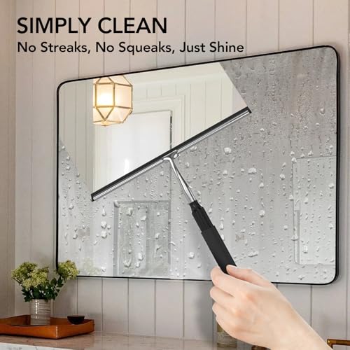 Shower Squeegee with Long Handle, 15-51" Telescopic Squeegee for Window Cleaning, Shower Squeegee for Glass Doors, Extendable Window Cleaner Tool for Tile Walls, Sliding Door, Floor, Car Windshield
