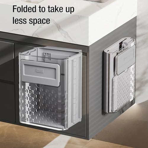 Kitchen Trash Can, 2.4 Gallons Foldable Hanging Garbage Bin, Multifunctional Wall Mounted Small Trash Can - Plastic Collapsible Waste Bin with Lid for RV Office Bathroom Office