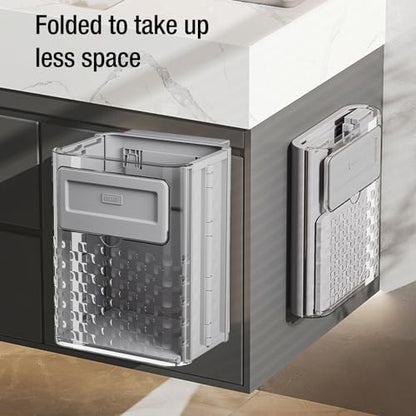 Kitchen Trash Can, 2.4 Gallons Foldable Hanging Garbage Bin, Multifunctional Wall Mounted Small Trash Can - Plastic Collapsible Waste Bin with Lid for RV Office Bathroom Office