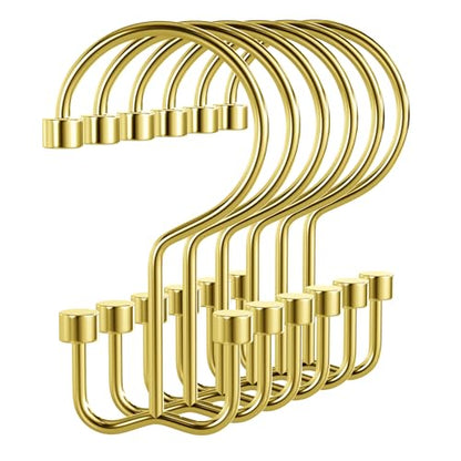 Bathway Shower Curtain Hooks Gold Shower Curtain Rings, 12 Pcs Metal Double Hooks Rings Rust Proof for Bathroom Shower Curtain Rod - color: Gold, style: Modern