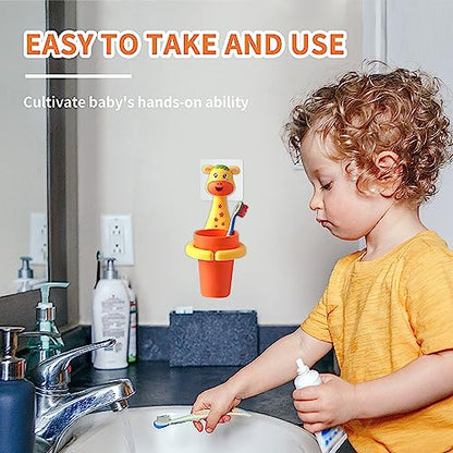 SooGree Kids Toothbrushes Holder Animal Tooth Cup Holder Wall Mounted Sucker Toothpaste Storage Set Cute Household Toothpaste Rack Mouthwash Cup Rack for Children,No Punching Shelf Bracket with Cup - color: Deer