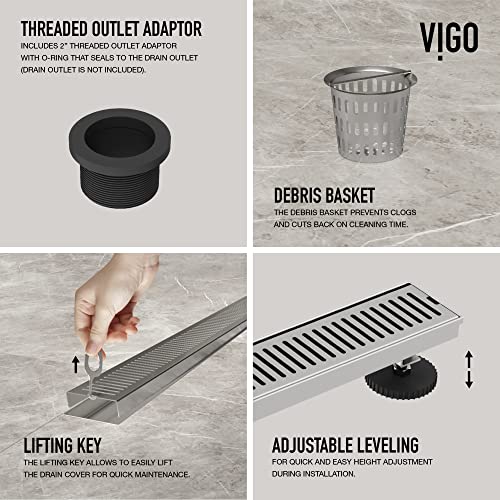 VIGO Elan 24 in. Linear Shower Drain in Brushed Nickel - VG07002BN - color: Brushed Nickel, size: 24 in.