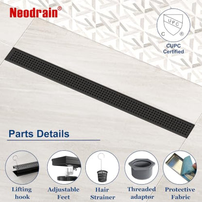 Neodrain 30" Linear Shower Drain, Matte Black 304 SS Bathroom Linear Drain | Black Shower Drain with Quadrato Grate& Adjustable Feet, Long Rectangle Shower Floor Drain in Bathroom, Balcony etc, cUPC - color: Matte Black, size: 30 In