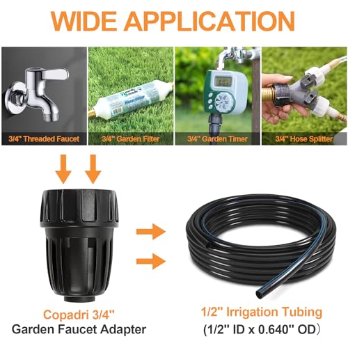 Universal 3/4 Inch Female Pipe Thread to 1/2 Inch Drip Irrigation Tubing Adapter, 6 Pack 1/2 In. Barbed Drip Line x 3/4 In. Faucet PVC Adapter Connect 3/4" FHT Garden Faucet Hose Bibb - size: 1/2" to 3/4" Adapter 6 Pcs