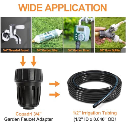 Universal 3/4 Inch Female Pipe Thread to 1/2 Inch Drip Irrigation Tubing Adapter, 6 Pack 1/2 In. Barbed Drip Line x 3/4 In. Faucet PVC Adapter Connect 3/4" FHT Garden Faucet Hose Bibb - size: 1/2" to 3/4" Adapter 6 Pcs
