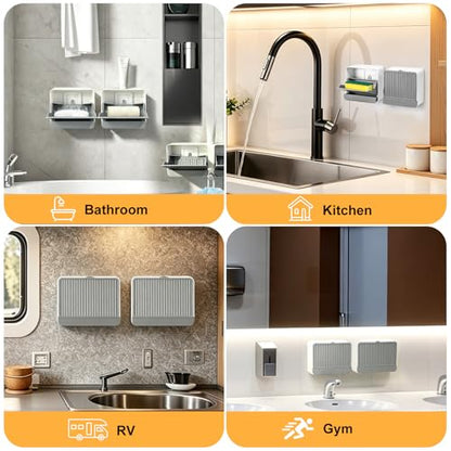 Strong Adhesive Hook Wall-Mounted Soap Dish Holder, 2-Layer Draining Tray with Removable Container, Keeps Soap Dry for Bathroom, Shower, Sink, Kitchen- Space Saver (1-Pack Grey-Single Compartment) - color: 1-pk Grey-single Compartment