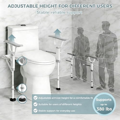 Folding Toilet Safety Rails - Adjustable Bathroom Support Frame | with Foldable Arms for Elderly, Seniors, Post-Surgery Recovery, and Pregnant Women - Tool-Free Installation, Sturdy Grab Bar