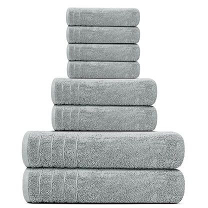 Tens Towels 8 Piece Towel Set, 2 XL Bath, 2 Hand, 4 Washcloth, Cool Grey | 100% Cotton, Lighter Weight, Quicker to Dry, Super Absorbent, Perfect for Bathroom - color: Cool Grey