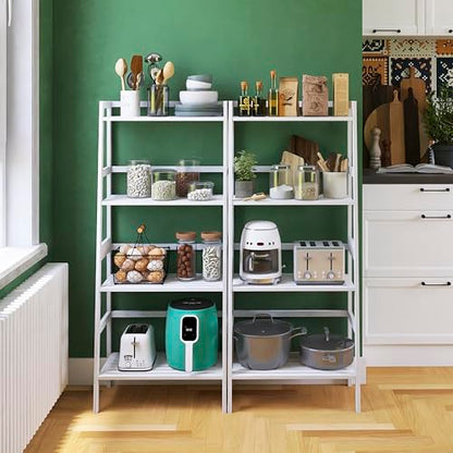 HITNET White Ladder Bookshelf, Leaning Bookcase, 4-Tier Bamboo Shelf, Floor Standing Storage Shelving Unit, Open Display Book Shelves - color: White