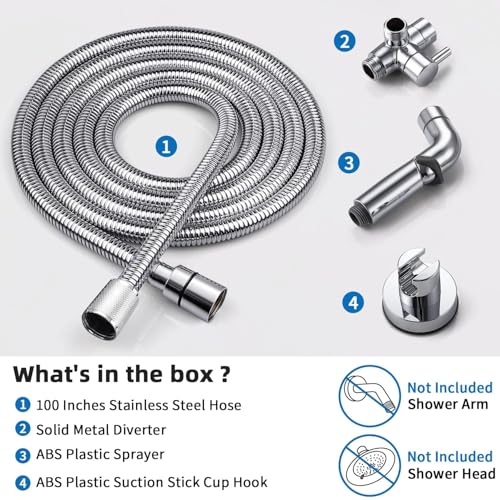 G-Promise 2 Mode Dog Shower Attachment with Extra Long Hose | High Pressure, with Flow Control Lever, Easy to Install, No-Drill Hook Mount - color: Chrome, size: 100 Inch Hose