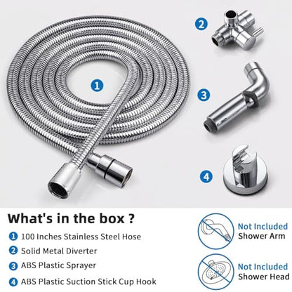 G-Promise 2 Mode Dog Shower Attachment with Extra Long Hose | High Pressure, with Flow Control Lever, Easy to Install, No-Drill Hook Mount - color: Chrome, size: 100 Inch Hose