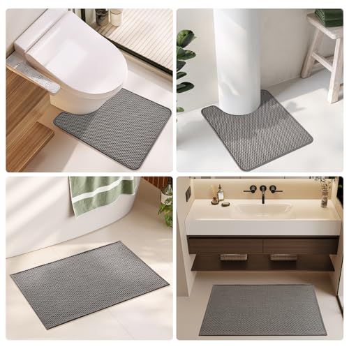 TYUU Bathroom Rugs Non Slip Washable, Super Absorbent Thin Bath Mat Quick Dry Low Pile Bathroom Rug, Dark Grey 24"x36" - color: Dark Grey, size: 2' X 3' (Rectangular)