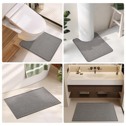 TYUU Bathroom Rugs Non Slip Washable, Super Absorbent Thin Bath Mat Quick Dry Low Pile Bathroom Rug, Dark Grey 20"x48" - color: Dark Grey, size: 1'8" X 4' (Rectangular)