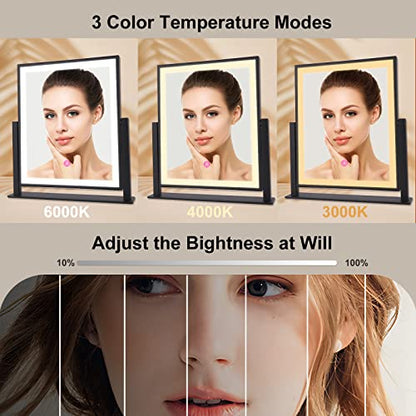 Beelux Vanity Mirror with Lights,15.3" Makeup Mirror with Light Smart Touch Control Dimmable 3 Modes Lighted LED Mirror 360°Rotation Black for Christmas Birthday Thanksgiving Mother's Day - size: 15.3"L x 12.6"W
