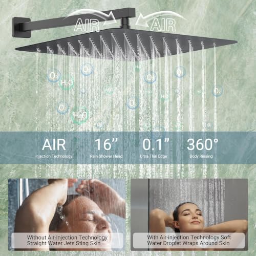 Dasan Thermostatic Dual Shower System with 6 Body Jets, 6-Inch Shower & 16” Rainfall Shower, Luxury Matte Black Shower Faucet Set Rain Shower System for Couples/ 2-Person - color: Matte Black