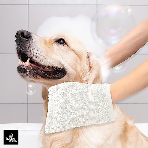 High Rise Stripe 6 Pack 6 x 8.5 Wash Mitt Set, Low Twist, Highly Absorbent, Gentle Hand and Face Cloth, European Style with Loop, White - color: White