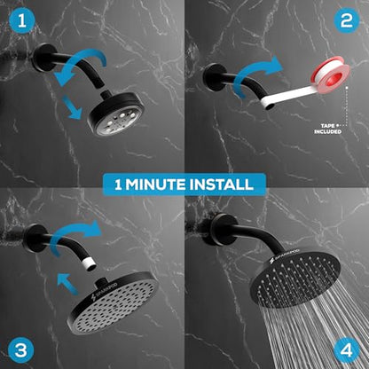 SparkPod Rain Shower Head, 8 Inch Round, Midnight Black Matte Finish | High Pressure Shower Heads, 90 Nozzles, Adjustable Showerhead, No Tools Needed, Universal Connection - color: Midnight Black Matte, style: 8 Inch Round