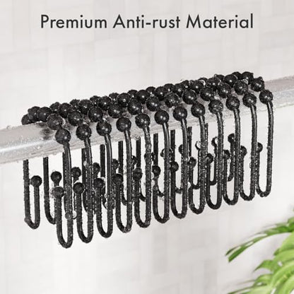 AmazerBath Shower Curtain Hooks Rings, Metal Shower Curtain Rings, Black Shower Curtain Hooks Rust Proof Double Hook Shower Hooks for Shower Curtain and Liner, Shower Rod Hooks Bathroom 12Pcs - color: Matte Black, style: Modern