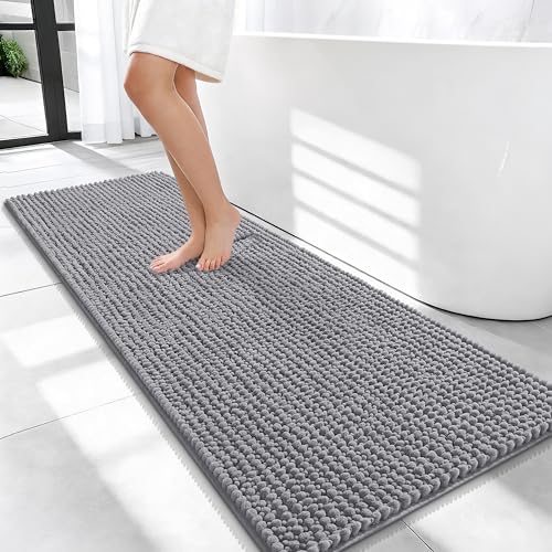 OLANLY Thick Chenille Bathroom Runner Rugs 47x20, Absorbent Bath Mat, Grey | Soft Bath Rugs, Rubber Backing, Machine Wash Dry, Bath Mats for Bathroom, Tub and Shower, Home Decor Accessories - color: Grey, size: 47" X 20"