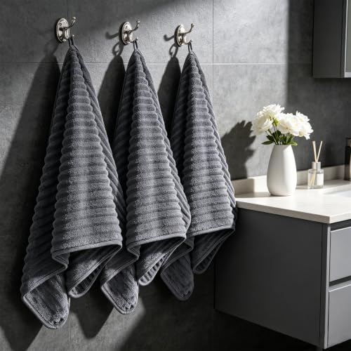 3-Piece Hand Bath Towels 14 X 29.6 Inchs, Quick-Dry Microfiber Washcloths with Hanging Loop, Soft & Absorbent Face Towels for Bathroom Kitchen Gym Travel - color: 3dark Grey