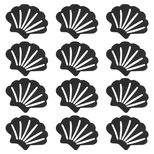 PATIKIL 12 Pcs Non Slip Bathtub Stickers, Anti Slip Shower Stickers Bathroom Shower Floor Decals Sea Shell Shape Cute Treads Tubs, Black - color: Black