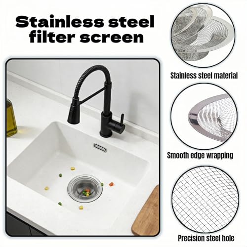 Heavy Duty Stainless Steel Sink Strainer Set, 4 Pack, for Kitchen, Bathroom, and Bathtub Drains, 3 Sizes
