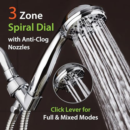 AquaDance High Pressure 6-Setting 3.5" Chrome Face Handheld Shower with Hose for the Ultimate Shower Experience! Officially Independently Tested to Meet Strict US Quality & Performance Standards! | Anti-clog Jets, Premium Stainless Steel Hose & Adjustable