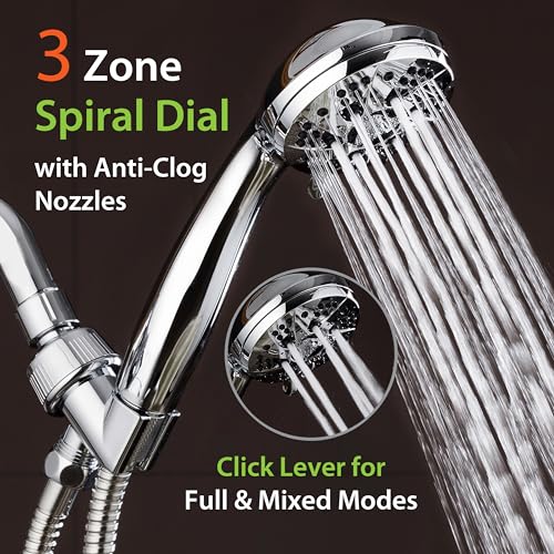 AquaDance High Pressure Luxury 6-mode Spiral Ergonomic Handheld Shower Head | Anti-clog Jets, Premium Stainless Steel Hose & Adjustable Bracket for the Ultimate Shower Spa Experience! / All Chrome Finish - color: Chrome, size: 1.8 Gallon Per Minute, style