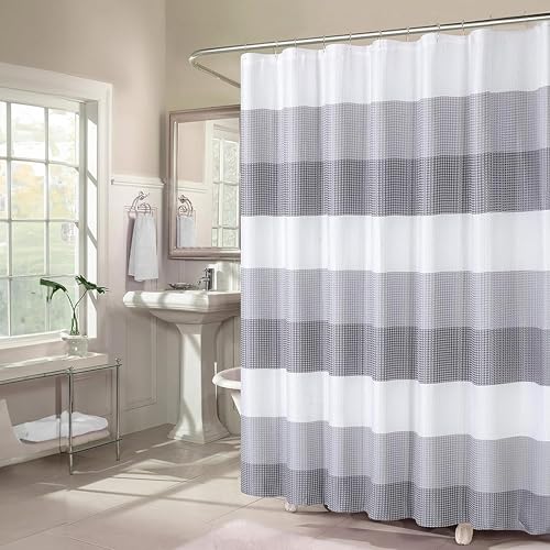 Dainty Home Ombre Waffle Weave Shower Curtain 70 x 72 Grey Textured Fabric Shower Curtain, Hotel Style Waffle Weave Bathroom Curtain, Water Resistant Polyester Ombre Shower Curtain - color: Grey Smoke