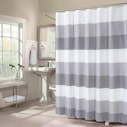 Dainty Home Ombre Waffle Weave Shower Curtain 70 x 72 Grey Textured Fabric Shower Curtain, Hotel Style Waffle Weave Bathroom Curtain, Water Resistant Polyester Ombre Shower Curtain - color: Grey Smoke