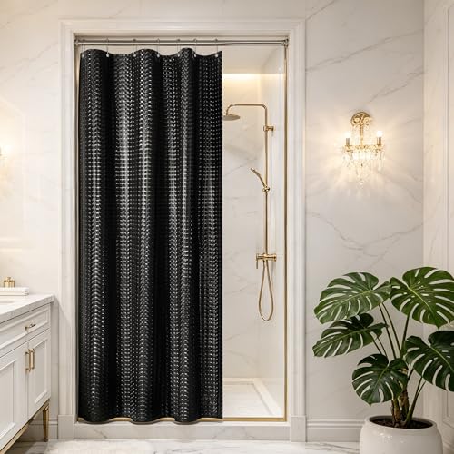 Barossa Design Black Stall Size Shower Curtain Liner 36x72 | Waterproof PEVA, 3 Magnets, 36" W x 72" H Lightweight Plastic Shower Curtain for Small Bathroom Stall, Dimensional Black - color: Dimensional Black, size: 36"W x 72"L (Pack of 1)